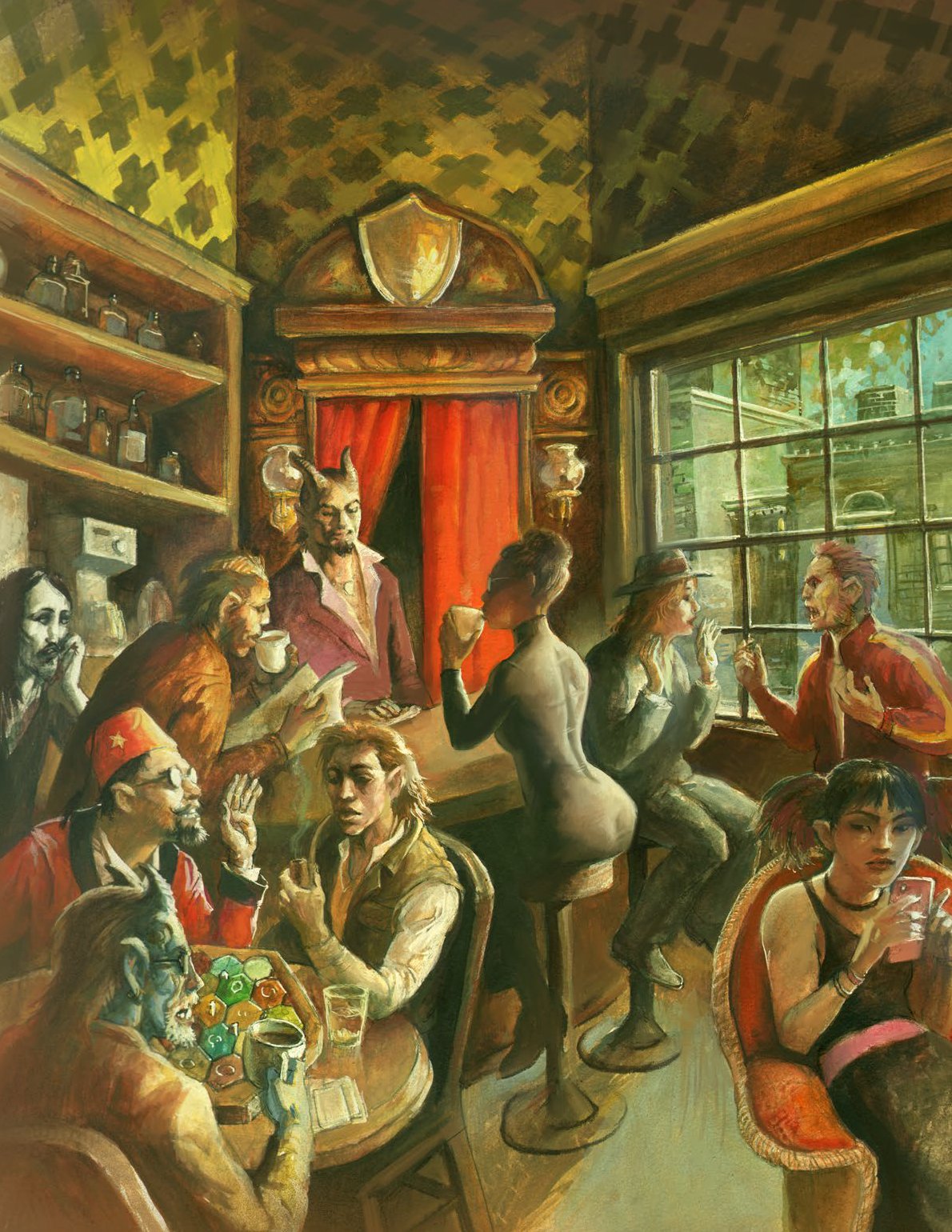 Disegno di un gruppo di Changeling in un bar