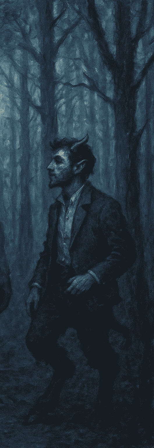 Changeling: disegno di un satiro in bosco cupo